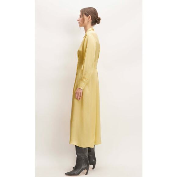 EVERLANE light butter yellow long sleeve textured hammered satin midi maxi dress - Picture 9 of 15